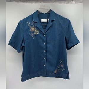 Alfred Dunner Blue Chambray Button Top Women's 10 P.